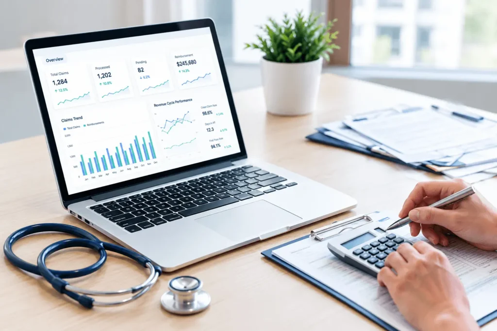medical billing calculations on laptop